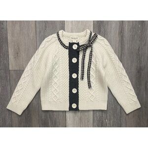 EUC Anthropologie x The Reeds Ivory Cable Knit Wool Bow Cropped Cardigan XS